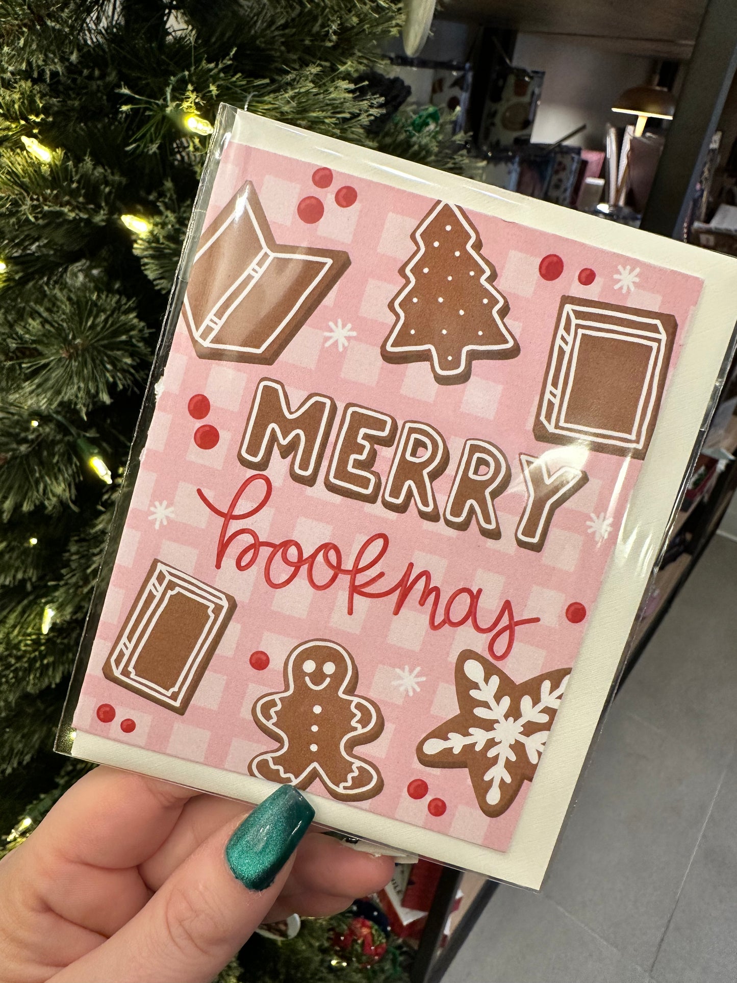 Merry Bookmas Gingerbread Greeting Card