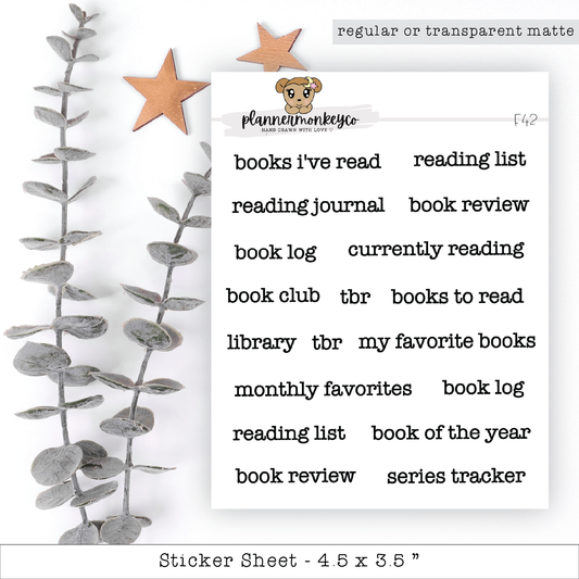 Typewriter bookish reading journal page header stickers: Regular matte