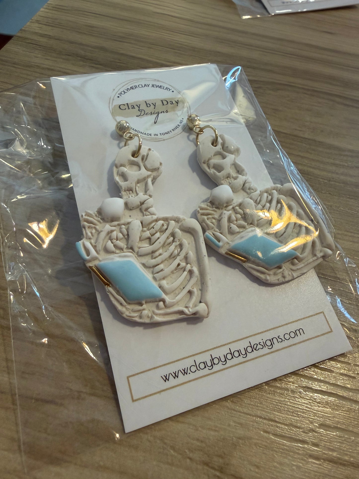 Bookish Skelly - Polymer Clay Earrings