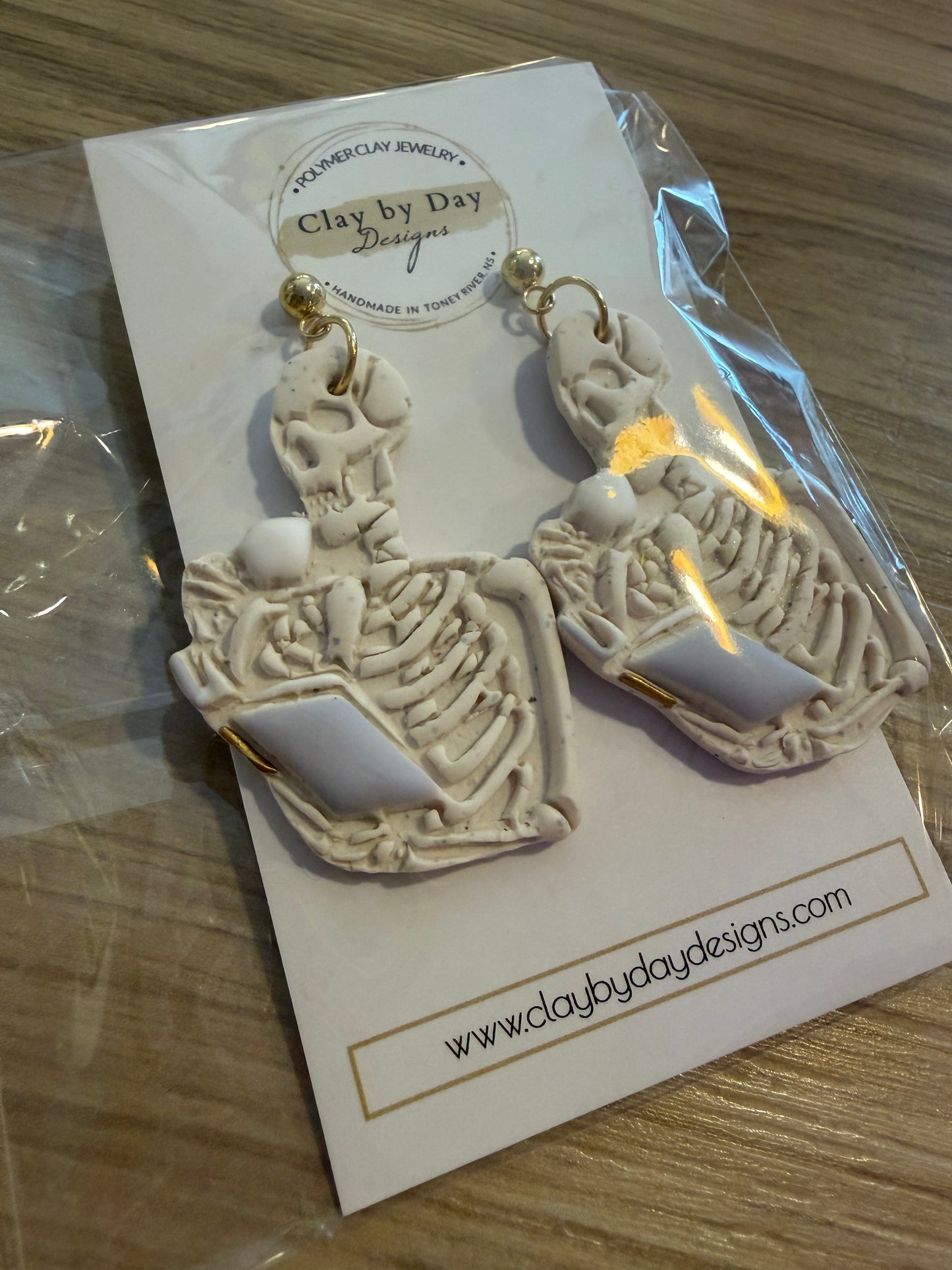 Bookish Skelly - Polymer Clay Earrings