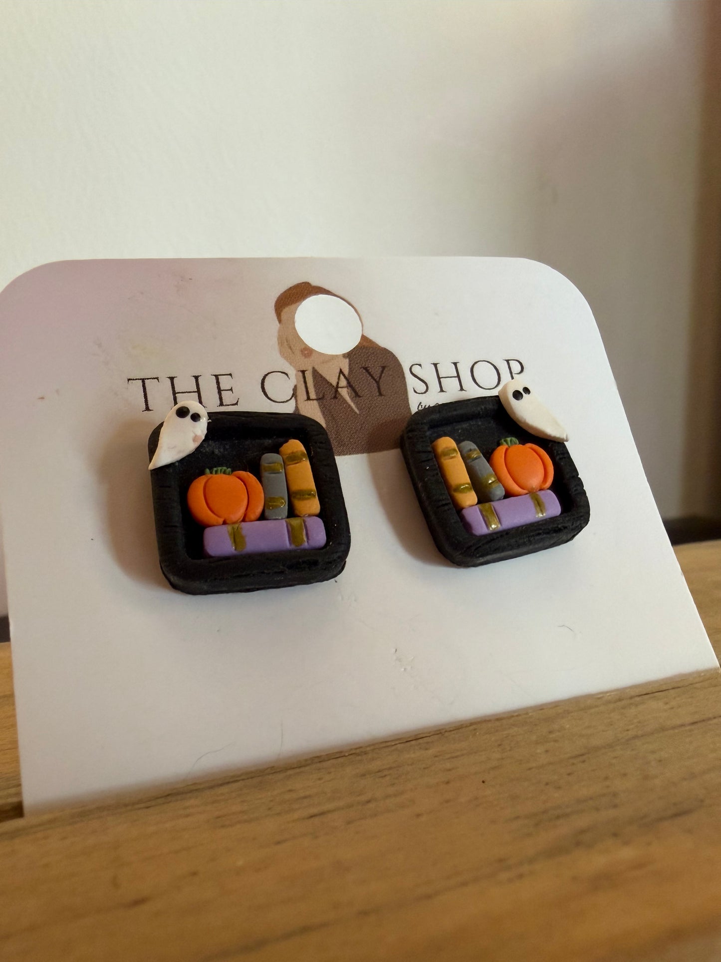 Ghost Stud Bookcase Earrings