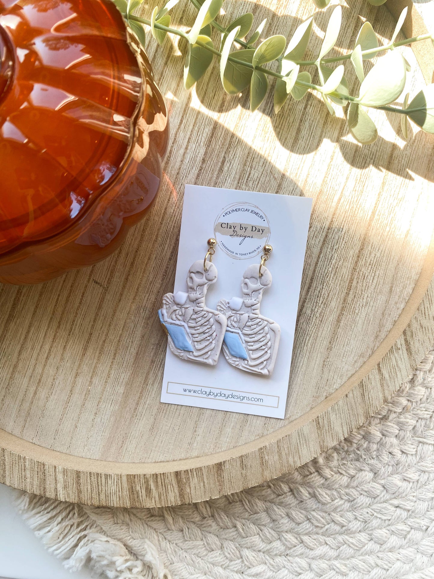 Bookish Skelly - Polymer Clay Earrings