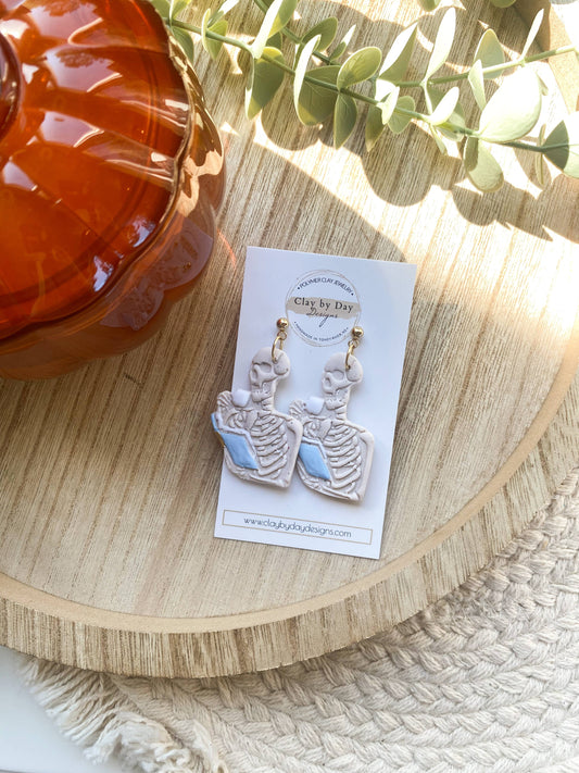 Bookish Skelly - Polymer Clay Earrings