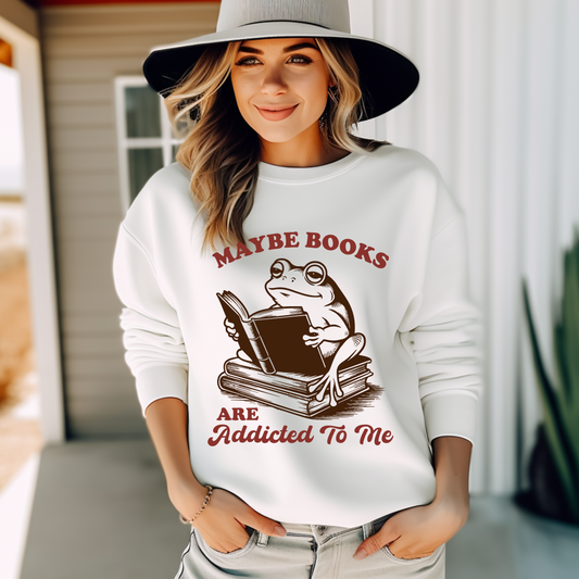 Maybe Books Are Addicted To Me- Retro Crew Sweatshirt